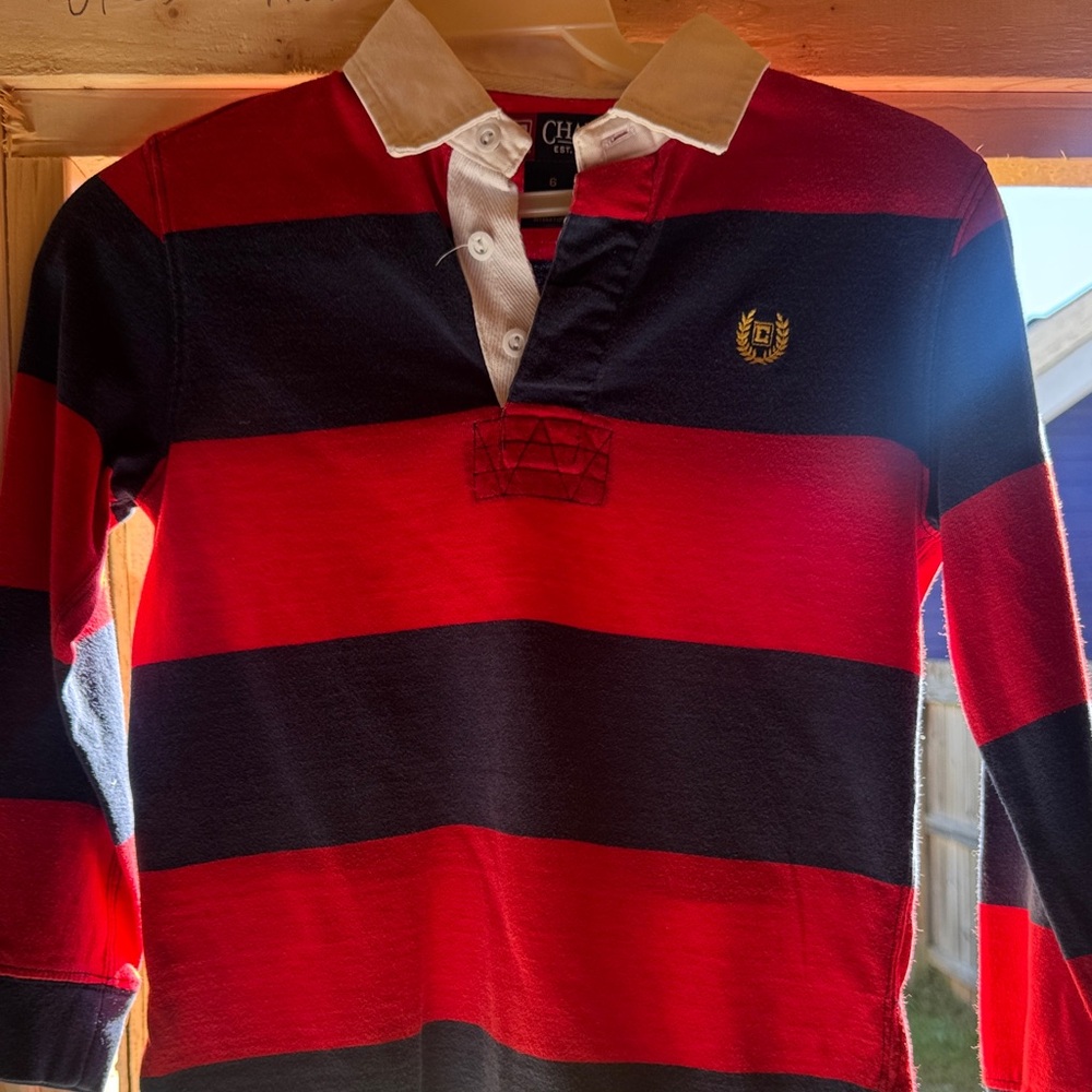 Chaps Red Rugby Shirt with White Collar